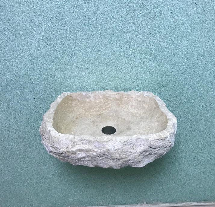 Handcrafted Travertine Marble Wall Sink - Natural Stone Washbasin