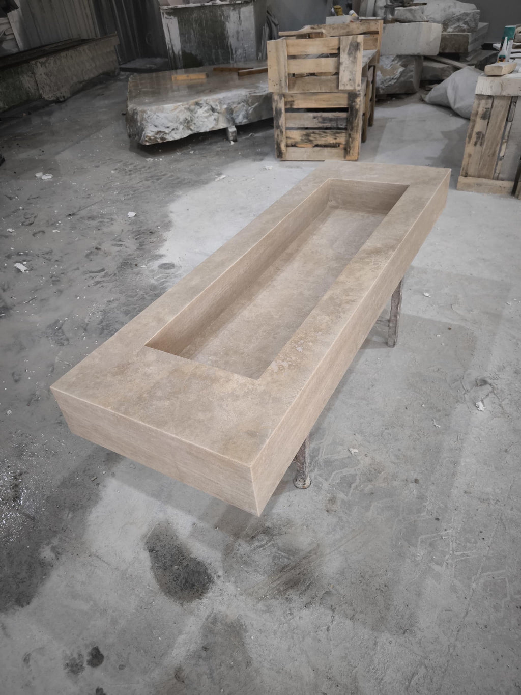 Handcrafted Beige Travertine Rectangular Sink: Natural Stone Bathroom Sink (60x20x6)