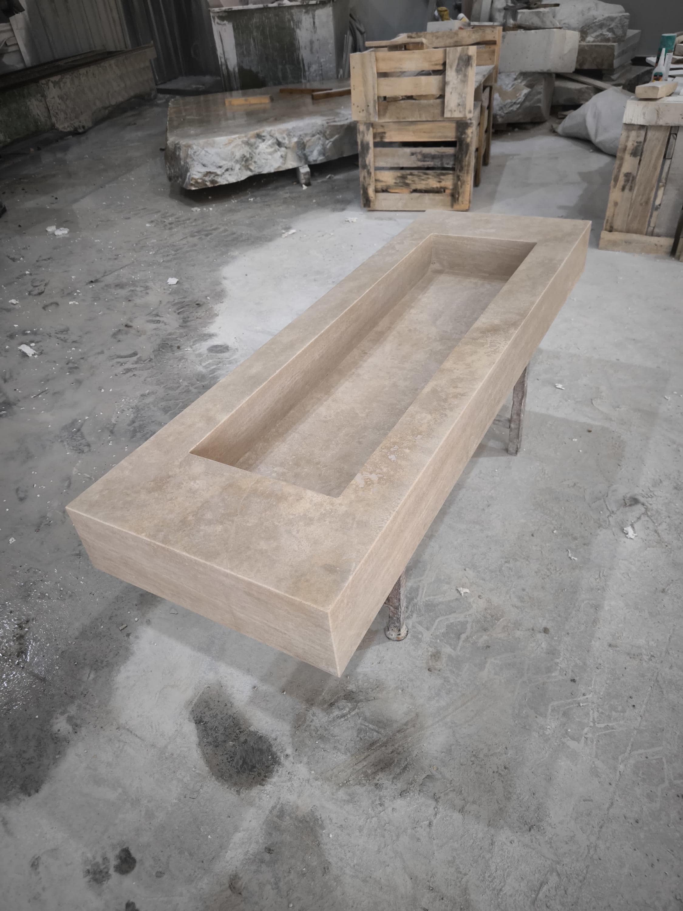 Handcrafted Beige Travertine Rectangular Sink: Natural Stone Bathroom Sink (60x20x6)
