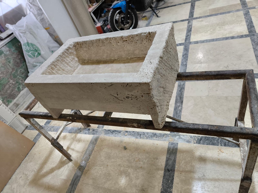 Handmade Travertine Marble Bathroom Sink with Backsplash (26"x18"x8")