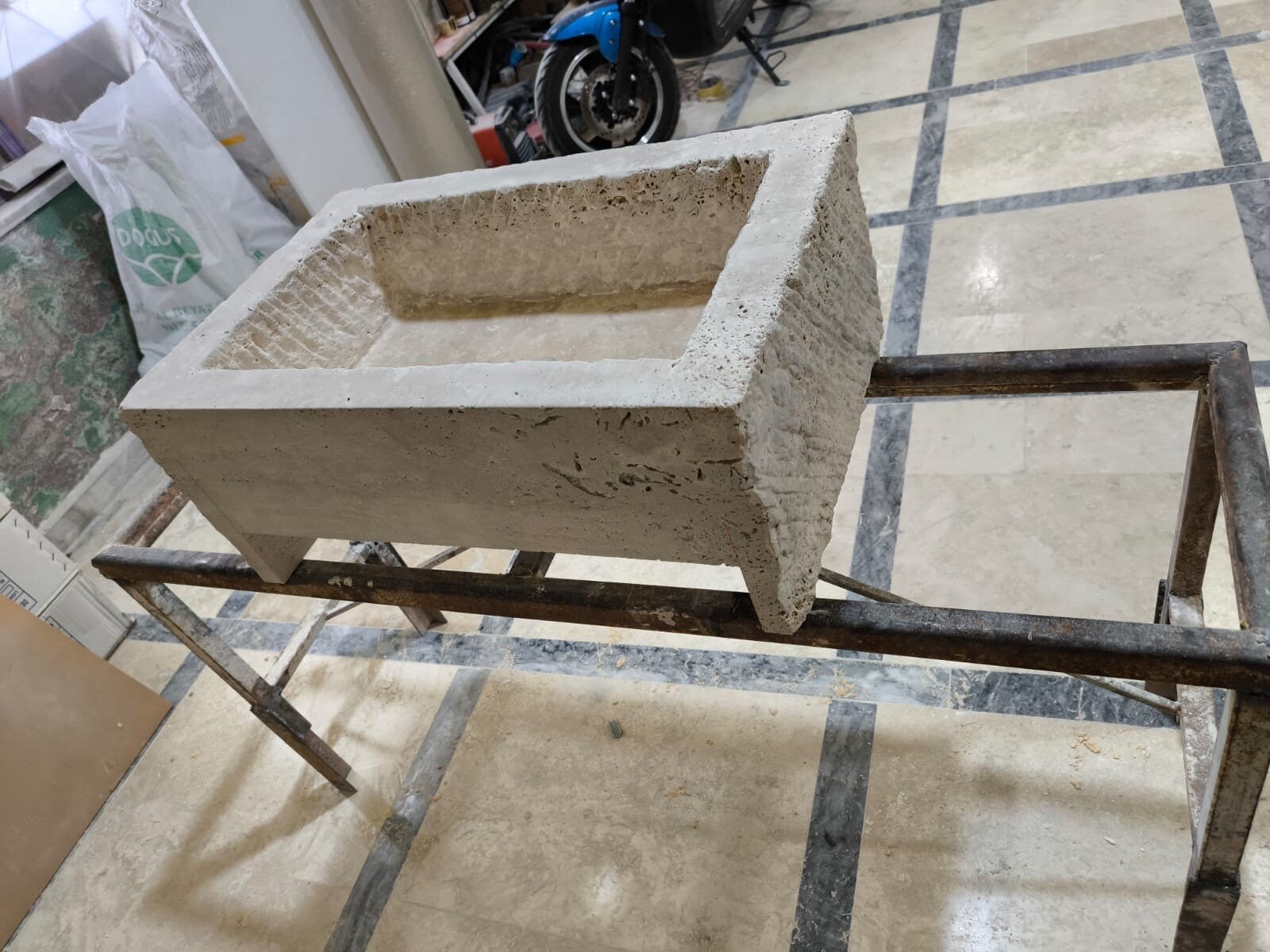 Handmade Travertine Marble Bathroom Sink with Backsplash (26"x18"x8")