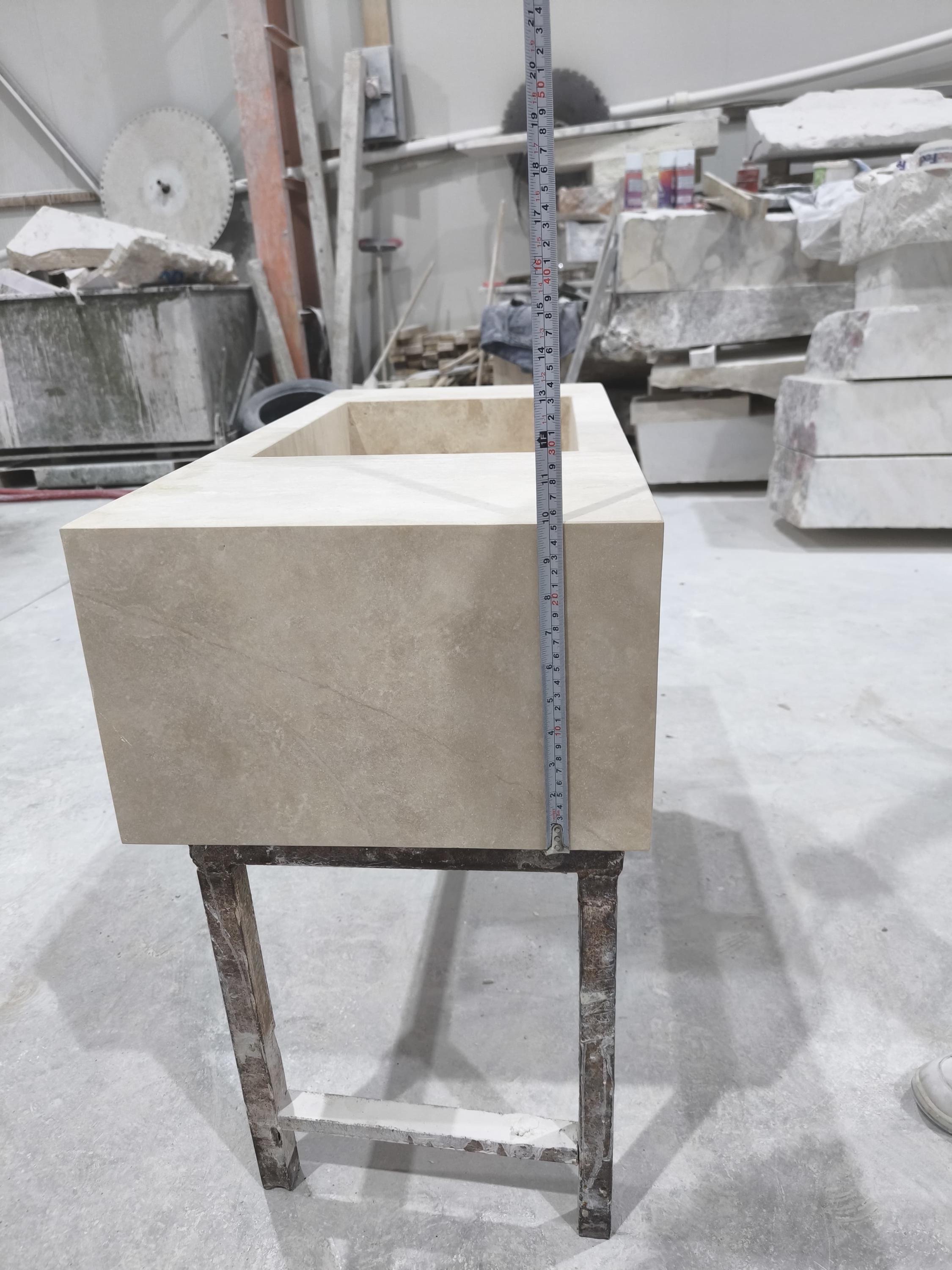 Handcrafted Beige Travertine Rectangular Sink: Natural Stone Bathroom Washbasin