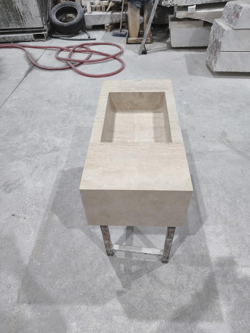 Handcrafted Beige Travertine Rectangular Sink: Natural Stone Bathroom Washbasin