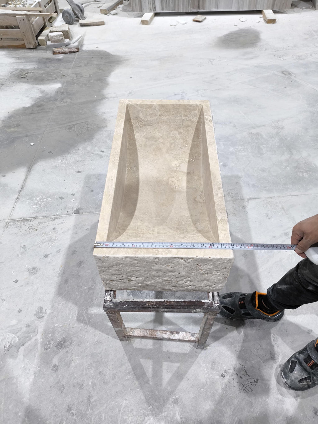 Beige Travertine Marble Sink: Rectangular Stone Bathroom Sink (28x14x8'')