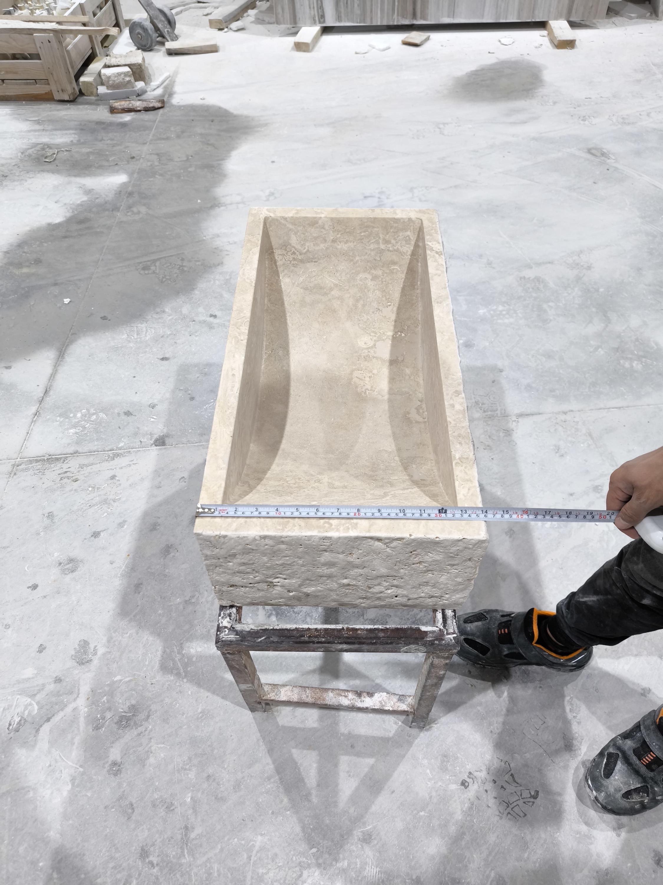 Beige Travertine Marble Sink: Rectangular Stone Bathroom Sink (28x14x8'')