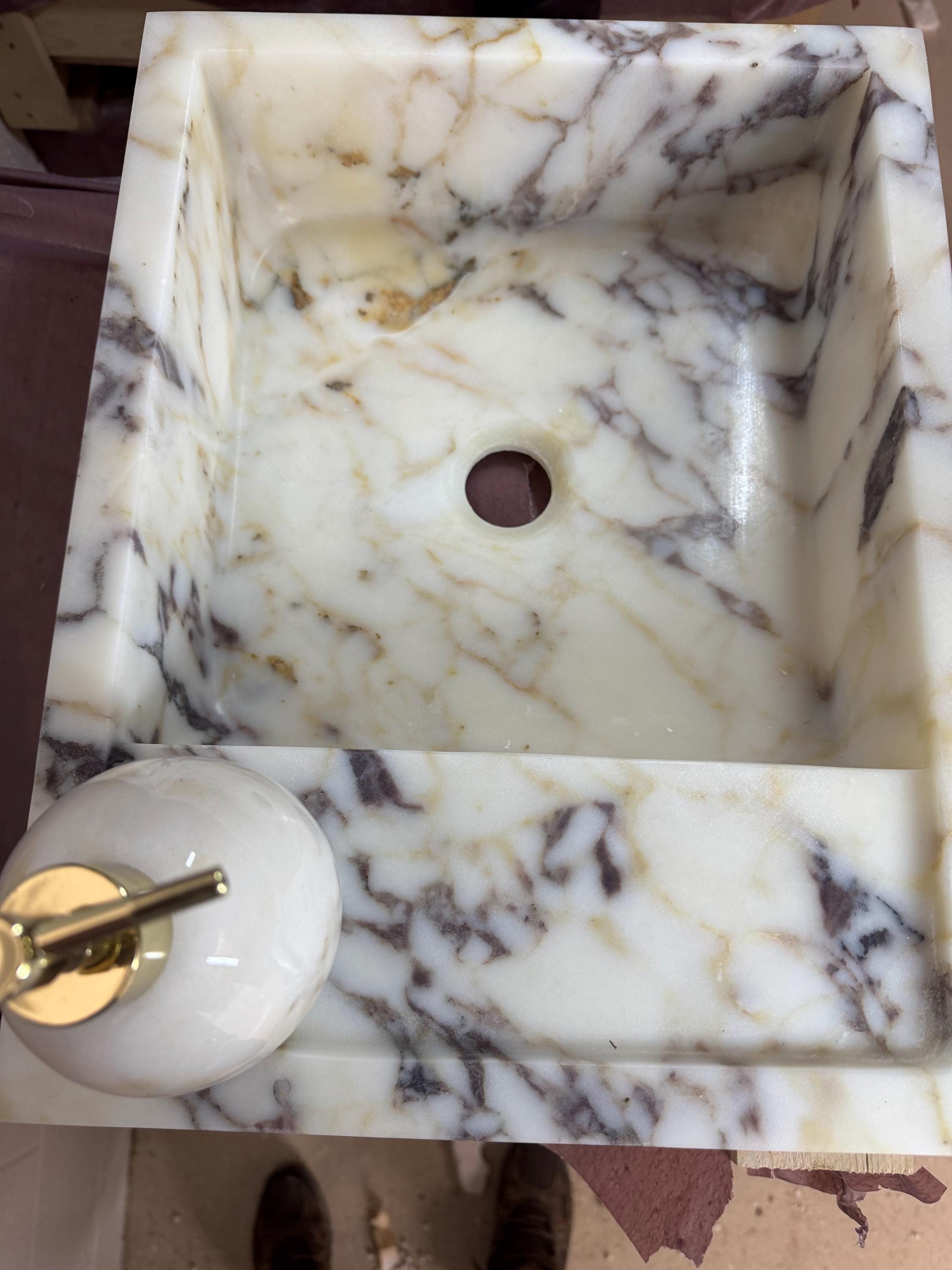 Calacatta Viola Marble Wall Mount Sink: Concealed Drain Bathroom Vanity
