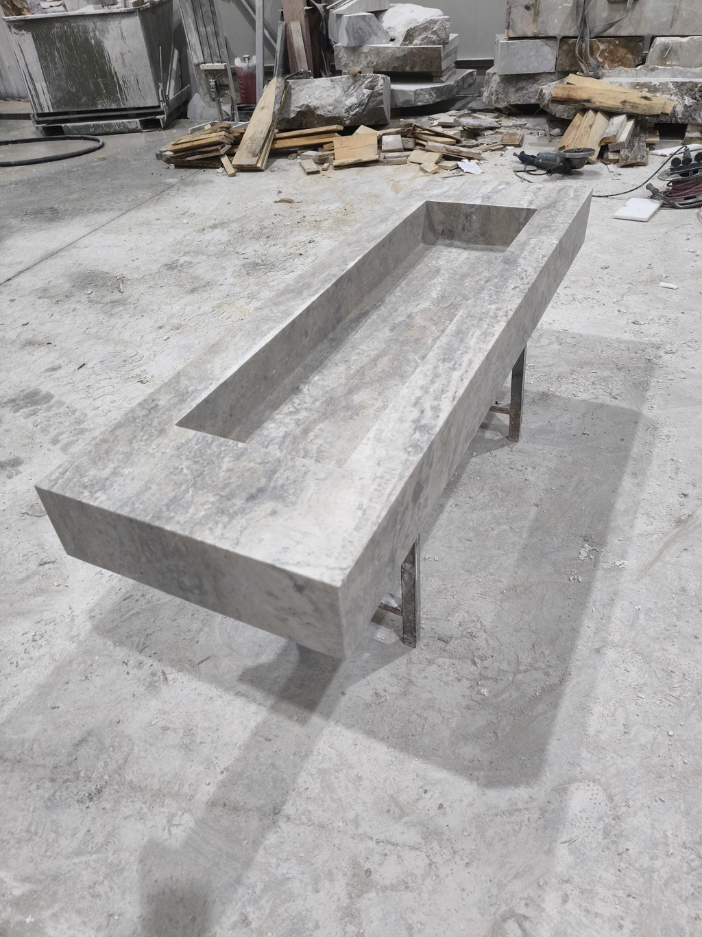 Handcrafted Silver Travertine Marble Sink: Thin Edge Rectangular Bathroom Sink (60x20x6)