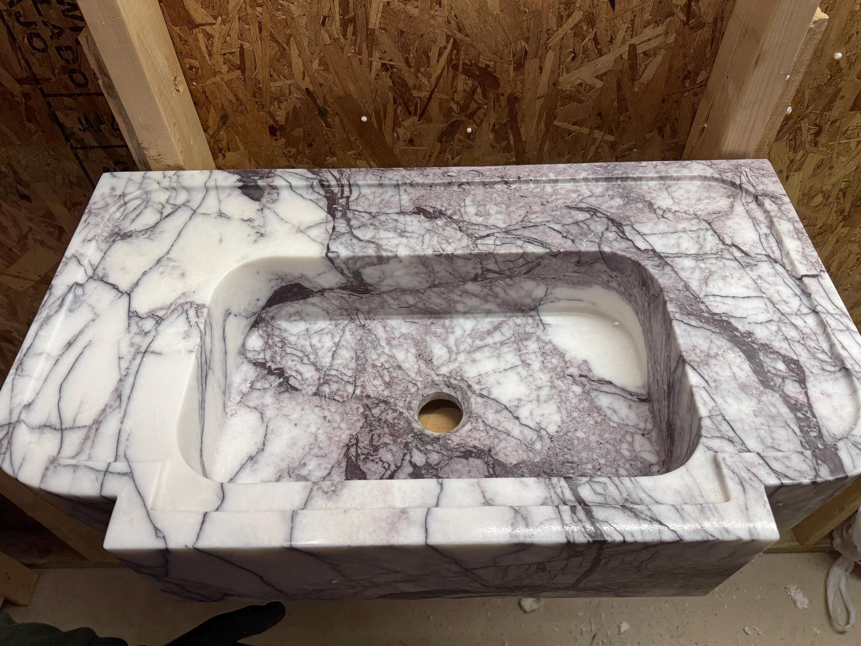 Handmade Lilac Marble Wall Mounted Sink: Modern Bathroom Design (28"x15,7"x6")