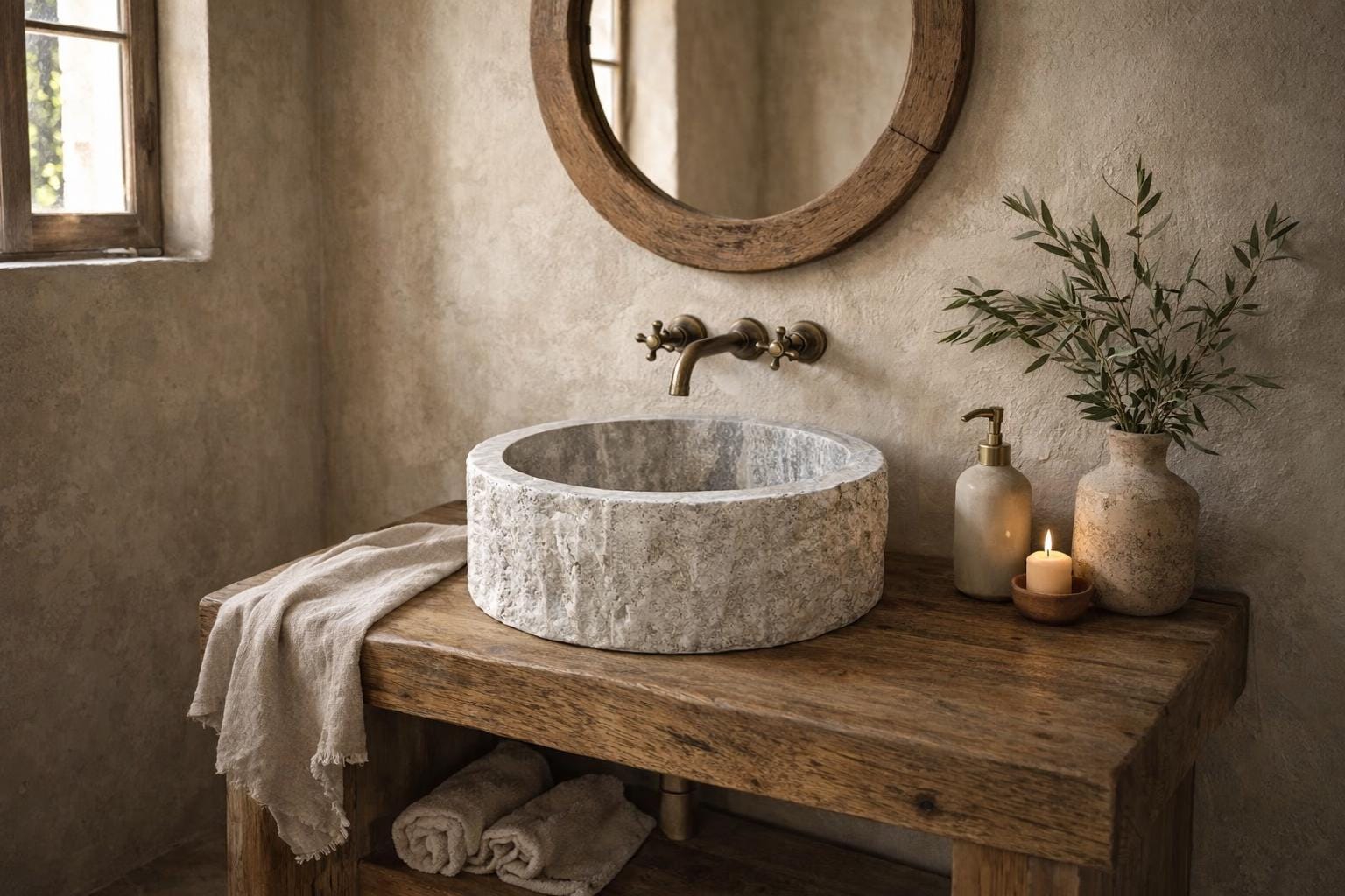 Travertine Stone Sink: Rustic Renaissance Style, Natural Stone