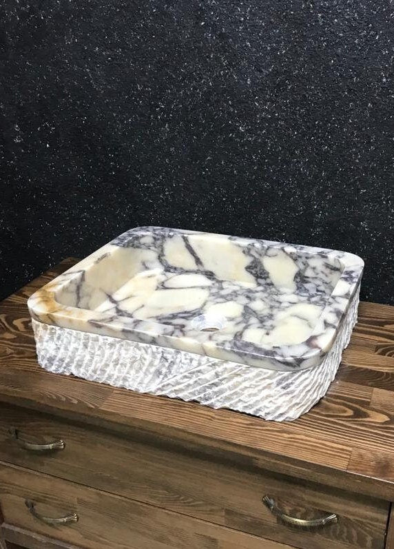 Calacatta Viola Marble Floating Sink: Custom Vanity, Wall Mounted