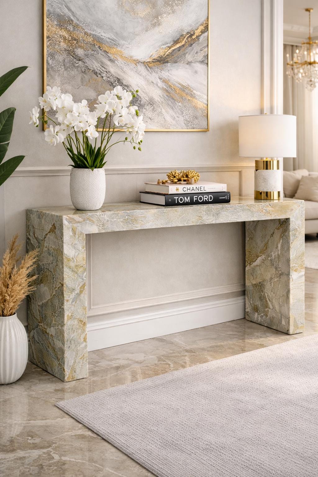 Handcrafted Green Marble Console Table: Luxury Plinth Decor