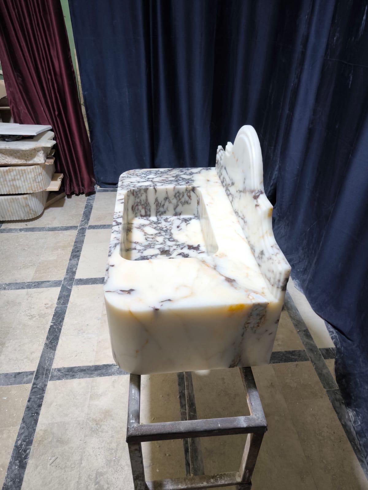 Handcrafted Calacatta Lilac Marble Vessel Sink: Natural Stone Bathroom Sink