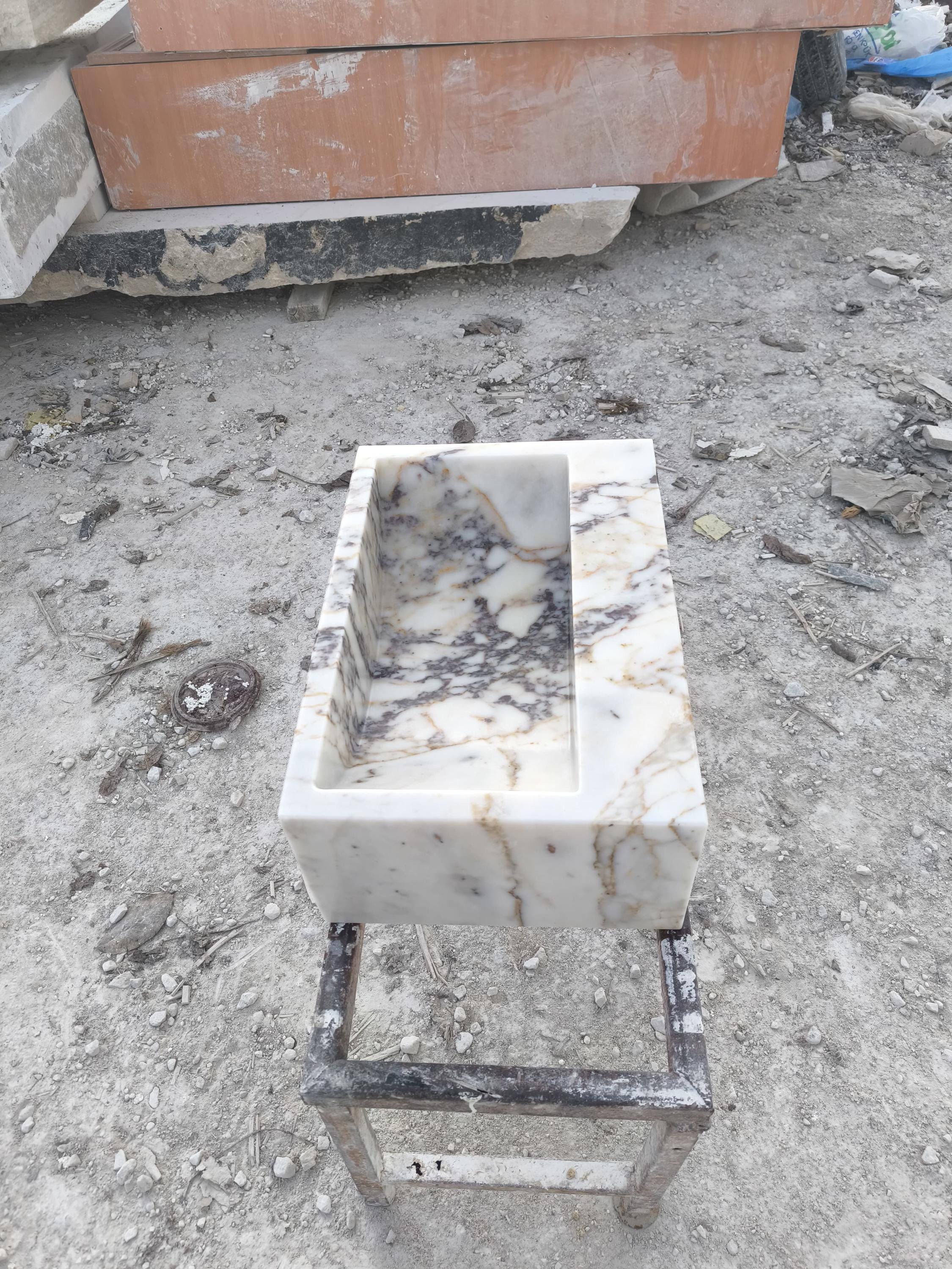 Calacatta Viola Marble Sink: Natural Stone Powder Room Washbasin