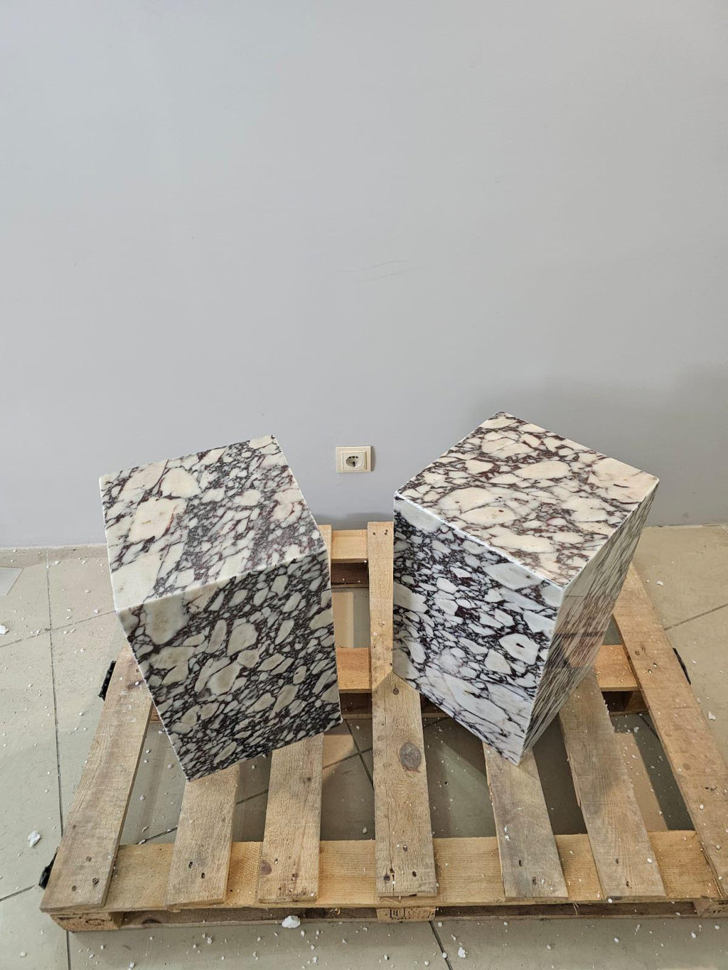 Calacatta Viola Marble Plinth Coffee Table: Custom Cube End Table