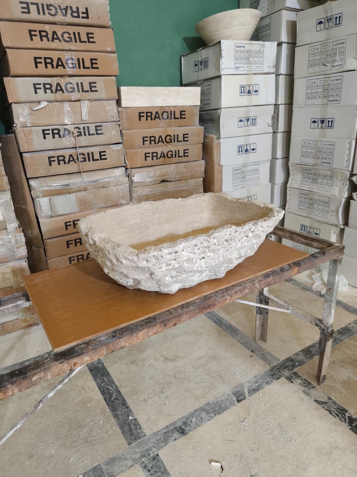 Handcrafted Travertine Marble Sink: Wall Mounted Washbasin (22”x16''x7'')