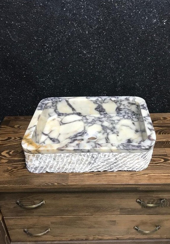 Calacatta Viola Marble Floating Sink: Custom Vanity, Wall Mounted