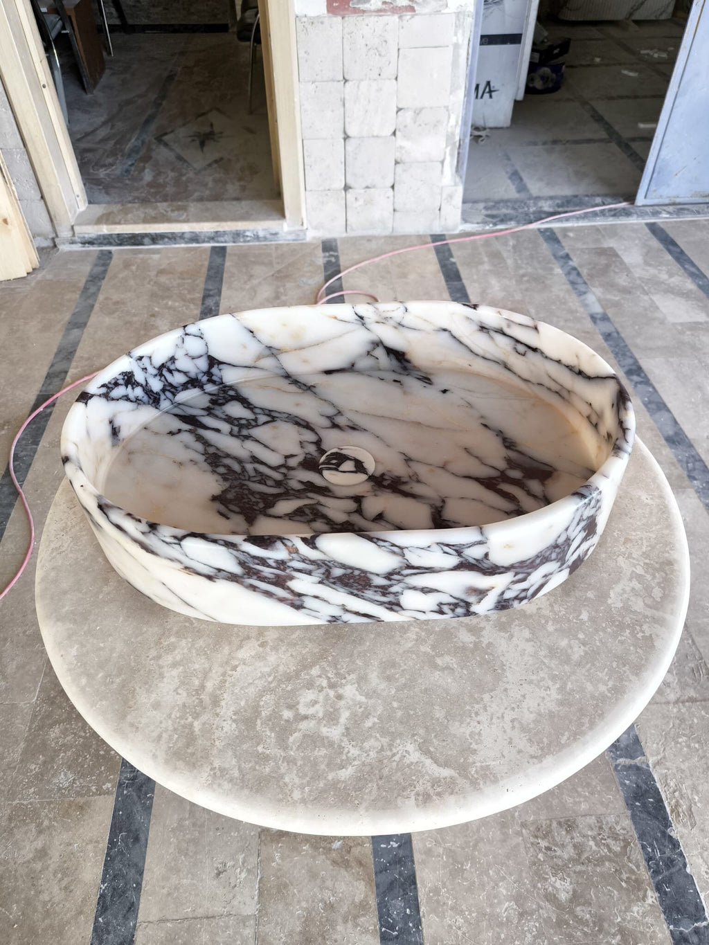 Calacatta Viola Marble Sink: Hand Carved Rounded Stone Sink