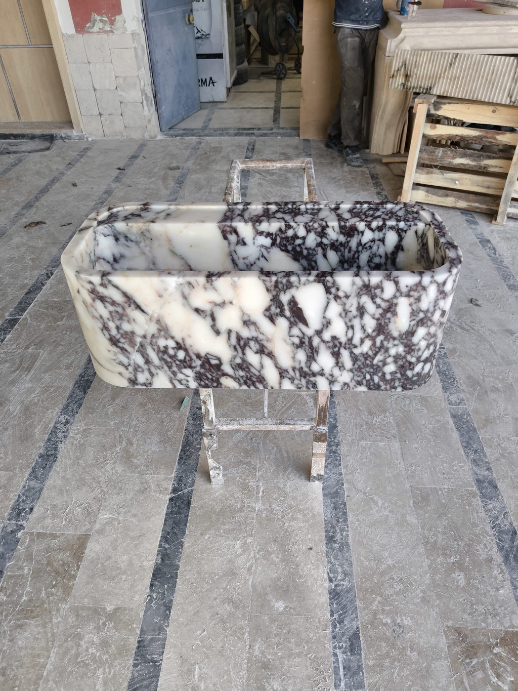 Alacatta Viola Marble Wall Sink: Handcrafted Natural Stone Basin