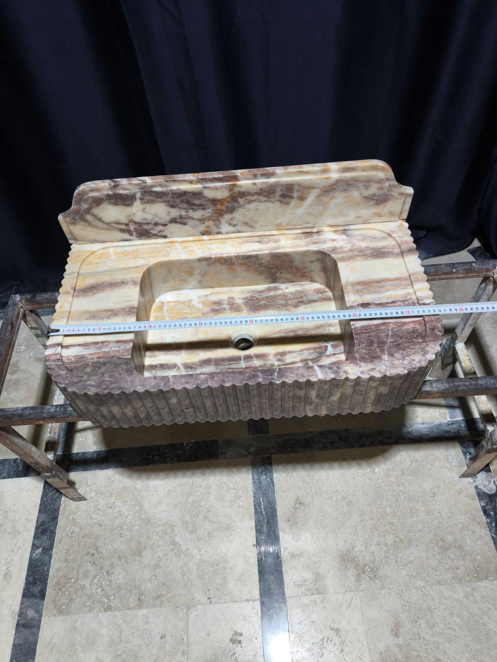 Handmade Pink Marble Sink with Backsplash - Wall Mounted Natural Stone
