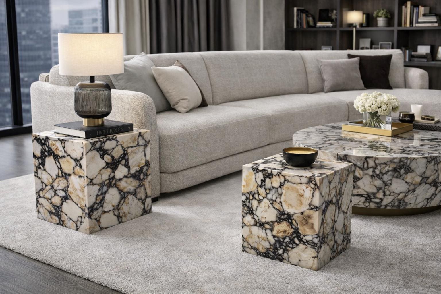 Calacatta Viola Marble Plinth Coffee Table: Custom Cube End Table