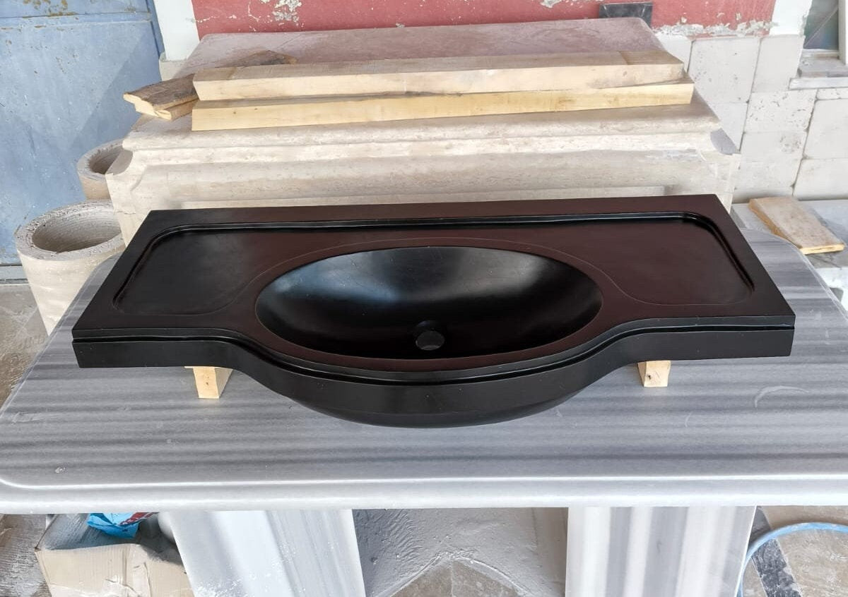 Nero Marquina Marble Sink: Handmade Black Stone Vanity (19"x39"x6")