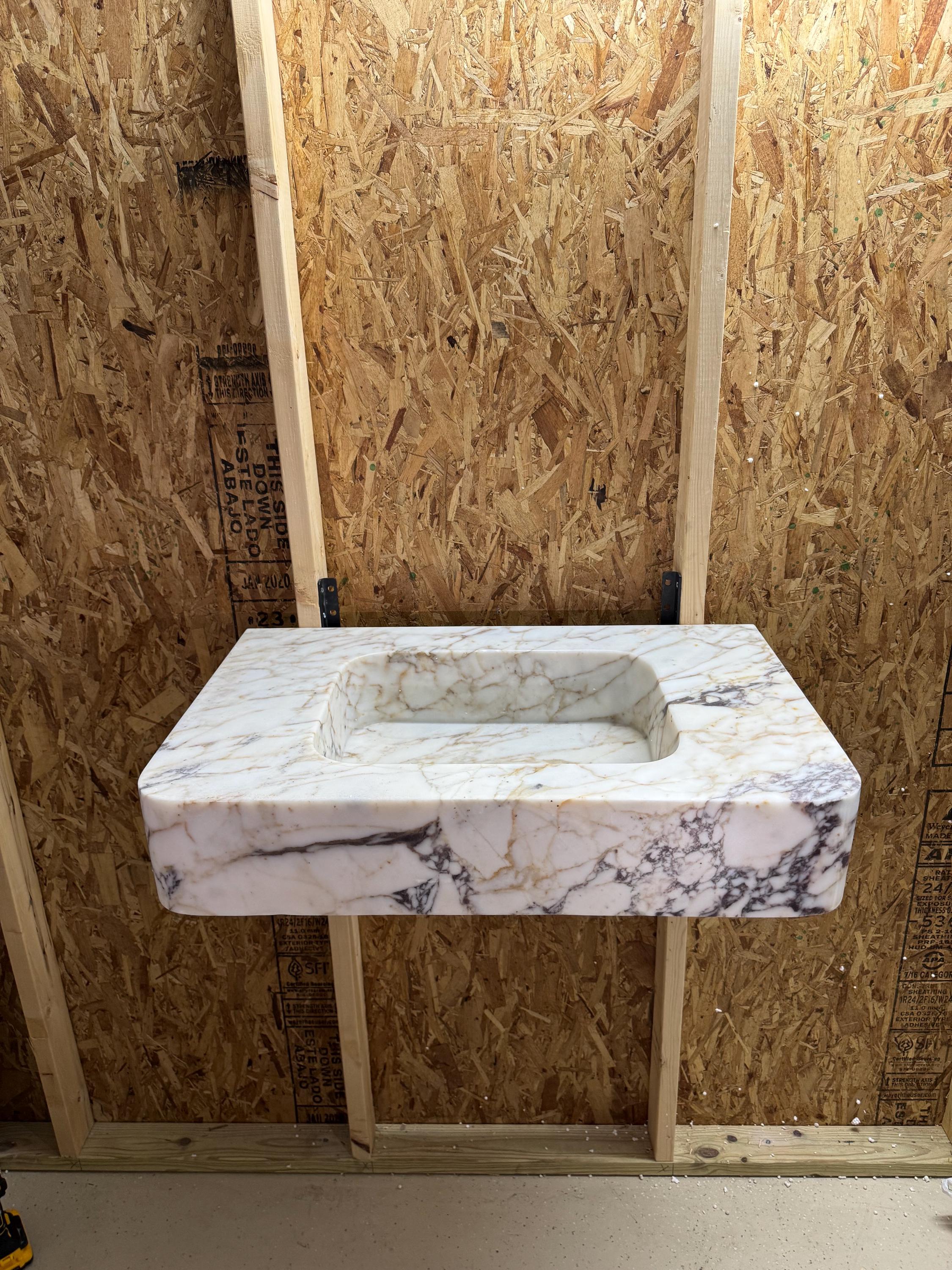 Calacatta Marble Wall Mount Bathroom Sink: Custom Powder Room Vanity