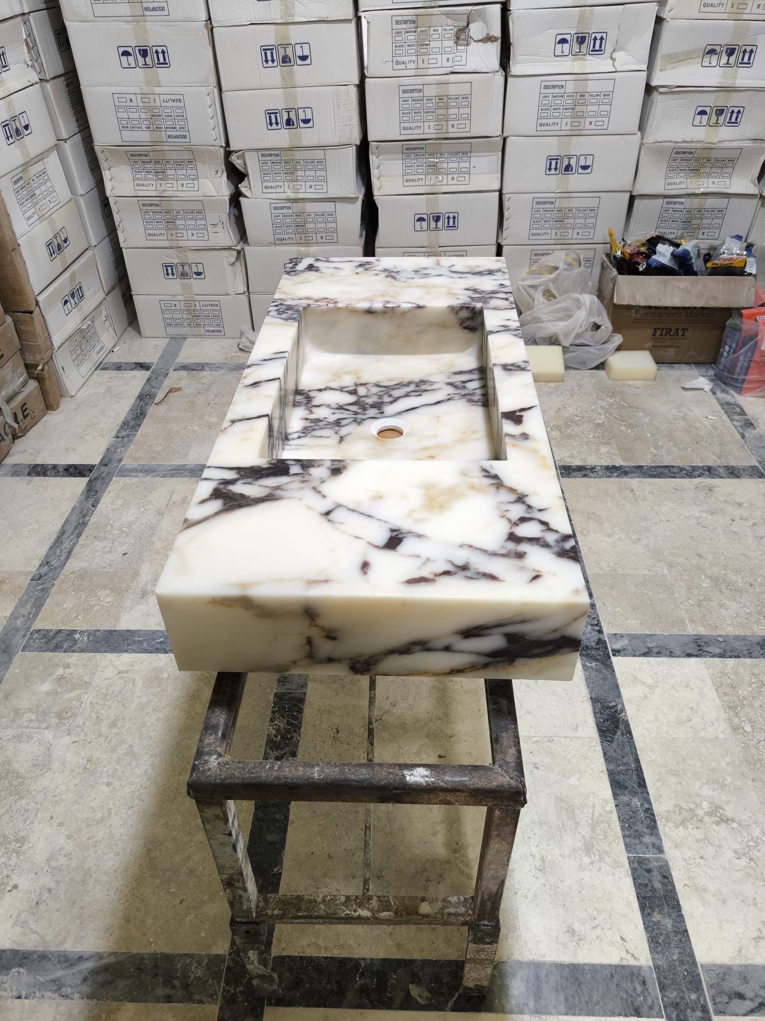 Calacatta Viola Marble Wall Mounted Sink: Handcrafted Natural Stone Basin