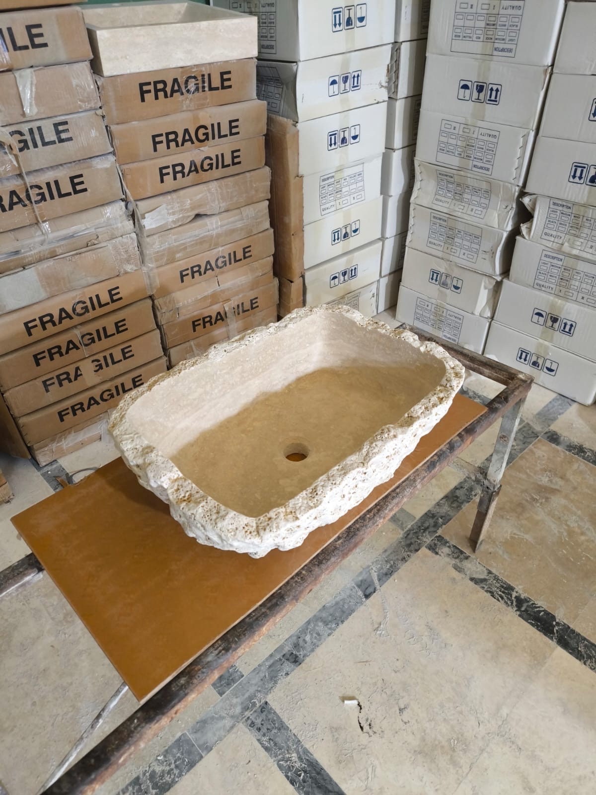 Handcrafted Travertine Marble Sink: Wall Mounted Washbasin (22”x16''x7'')