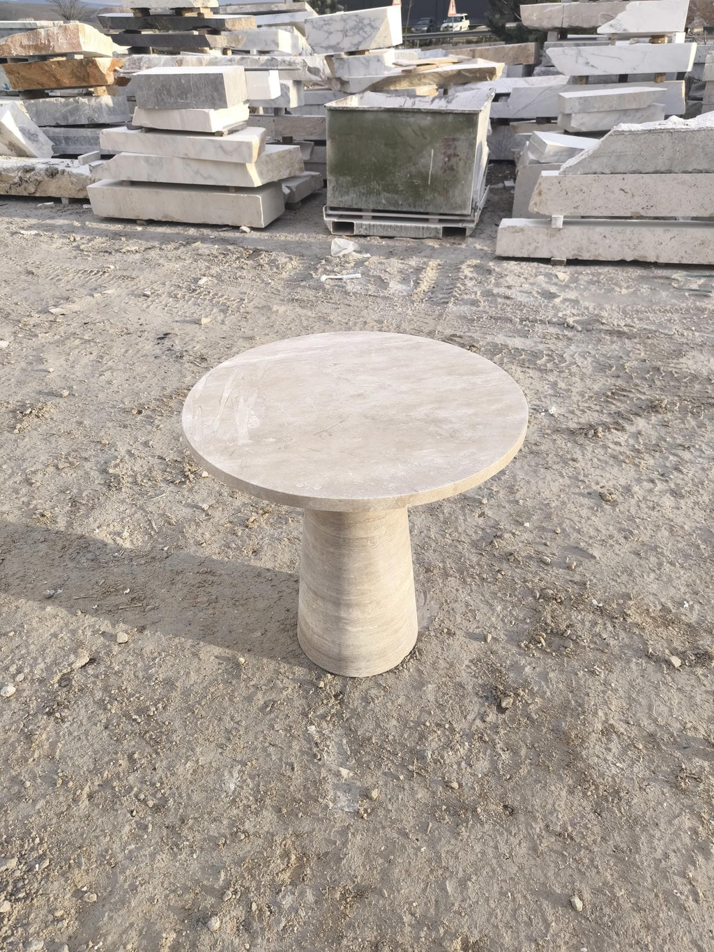 Natural Travertine Plinth Coffee Table: Custom Vintage End Table
