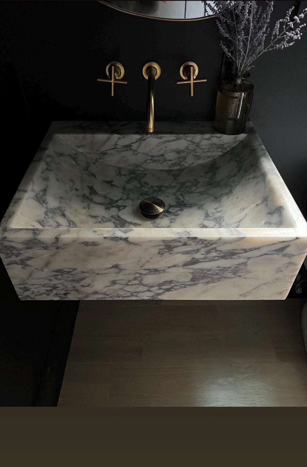 Handcrafted Viola Marble Wall Mounted Sink: Natural Stone Basin