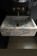 Handcrafted Viola Marble Wall Mounted Sink: Natural Stone Basin