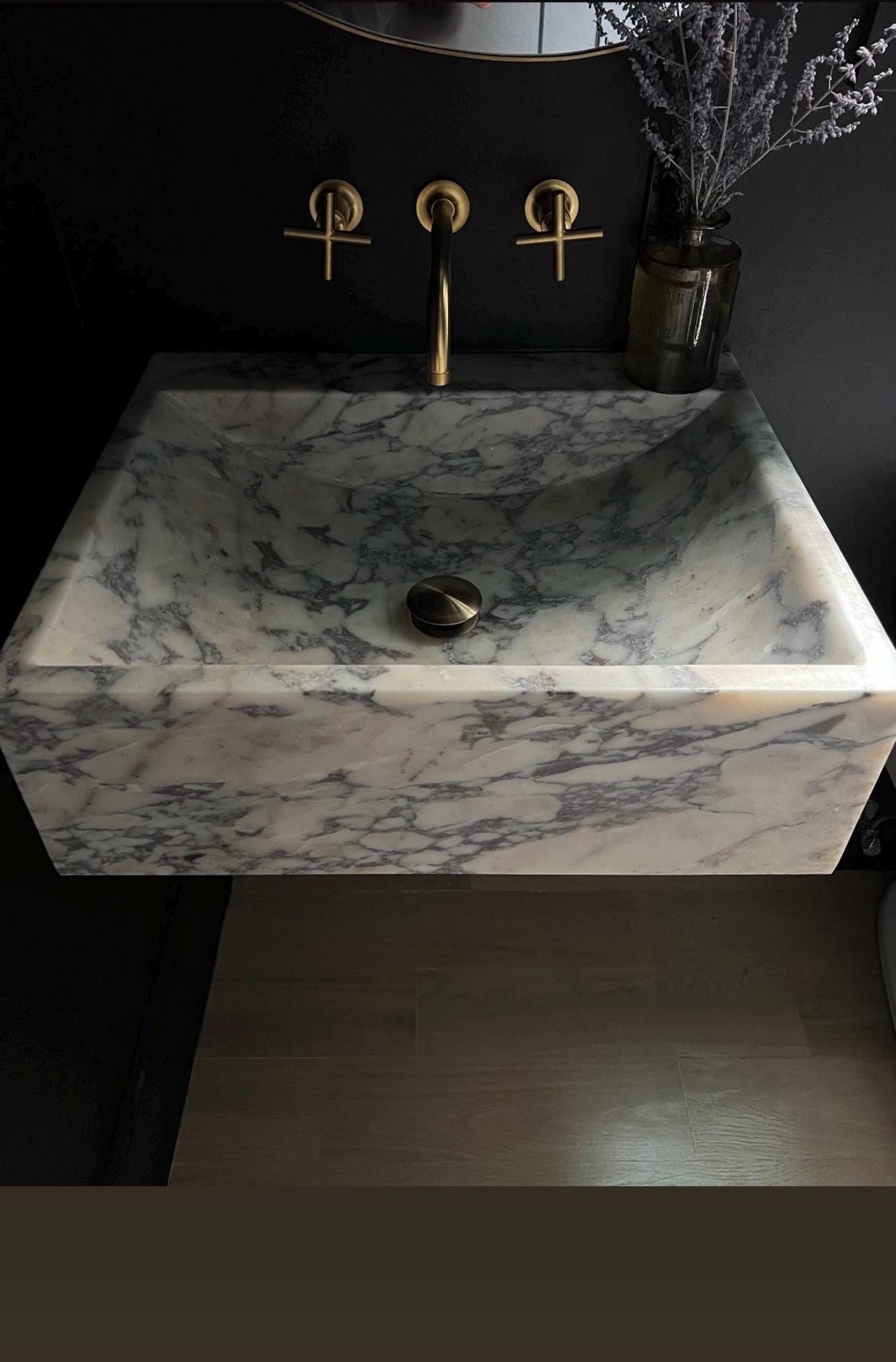 Handcrafted Viola Marble Wall Mounted Sink: Natural Stone Basin