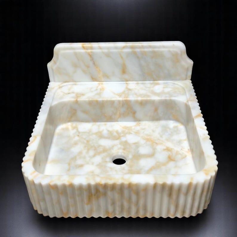 Calacatta Viola Marble Wall Mount Sink: Bathroom Vanity, Concealed Drain