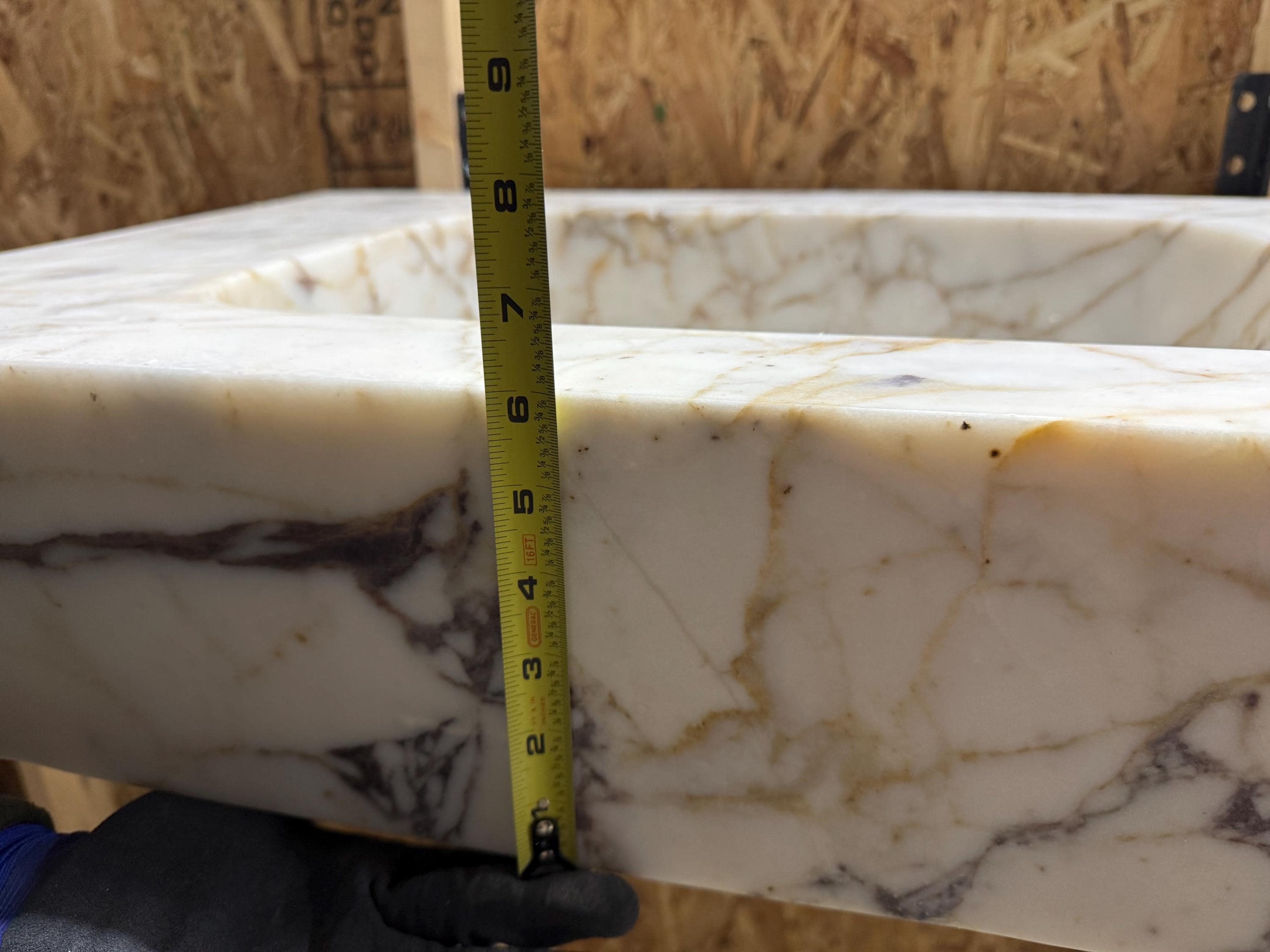 Calacatta Marble Wall Mount Bathroom Sink: Custom Powder Room Vanity