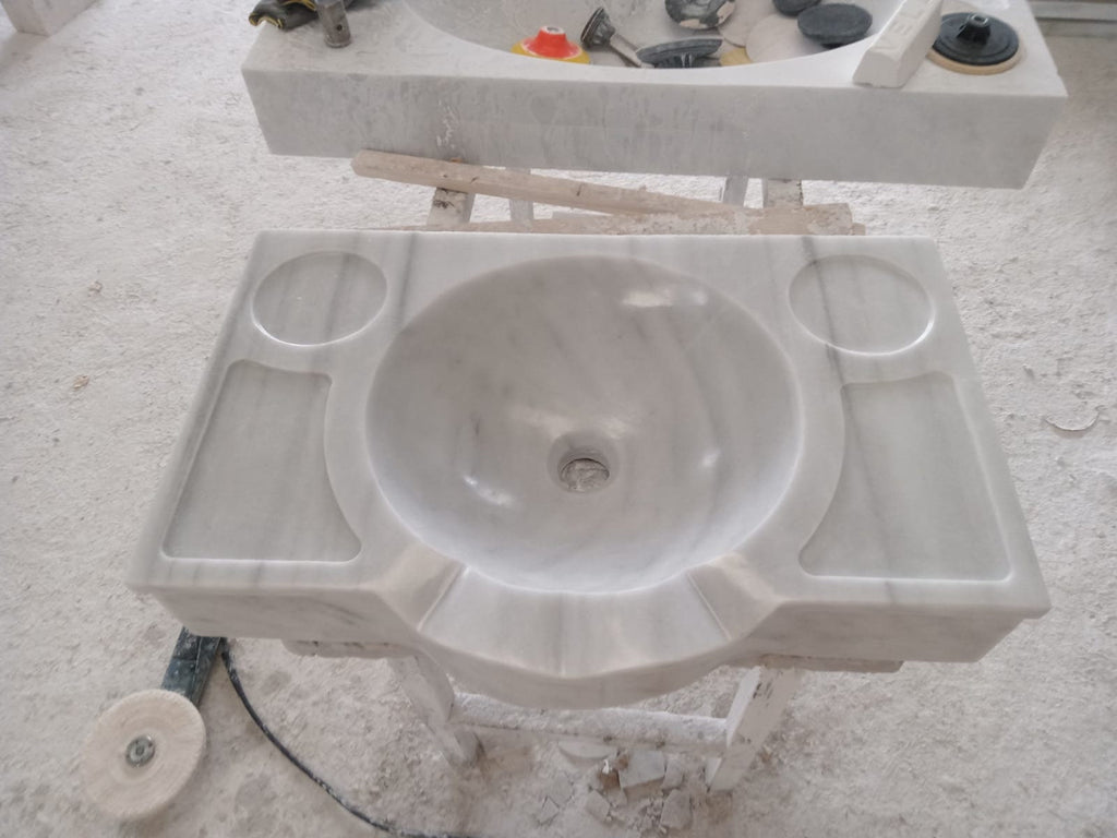 Hand Carved Carrara Marble Wall Mounted Bathroom Sink
