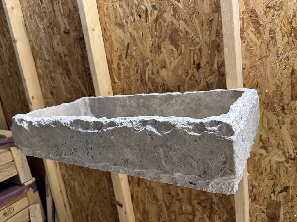Handcrafted Silver Travertine Rectangular Sink: Natural Stone Washbasin
