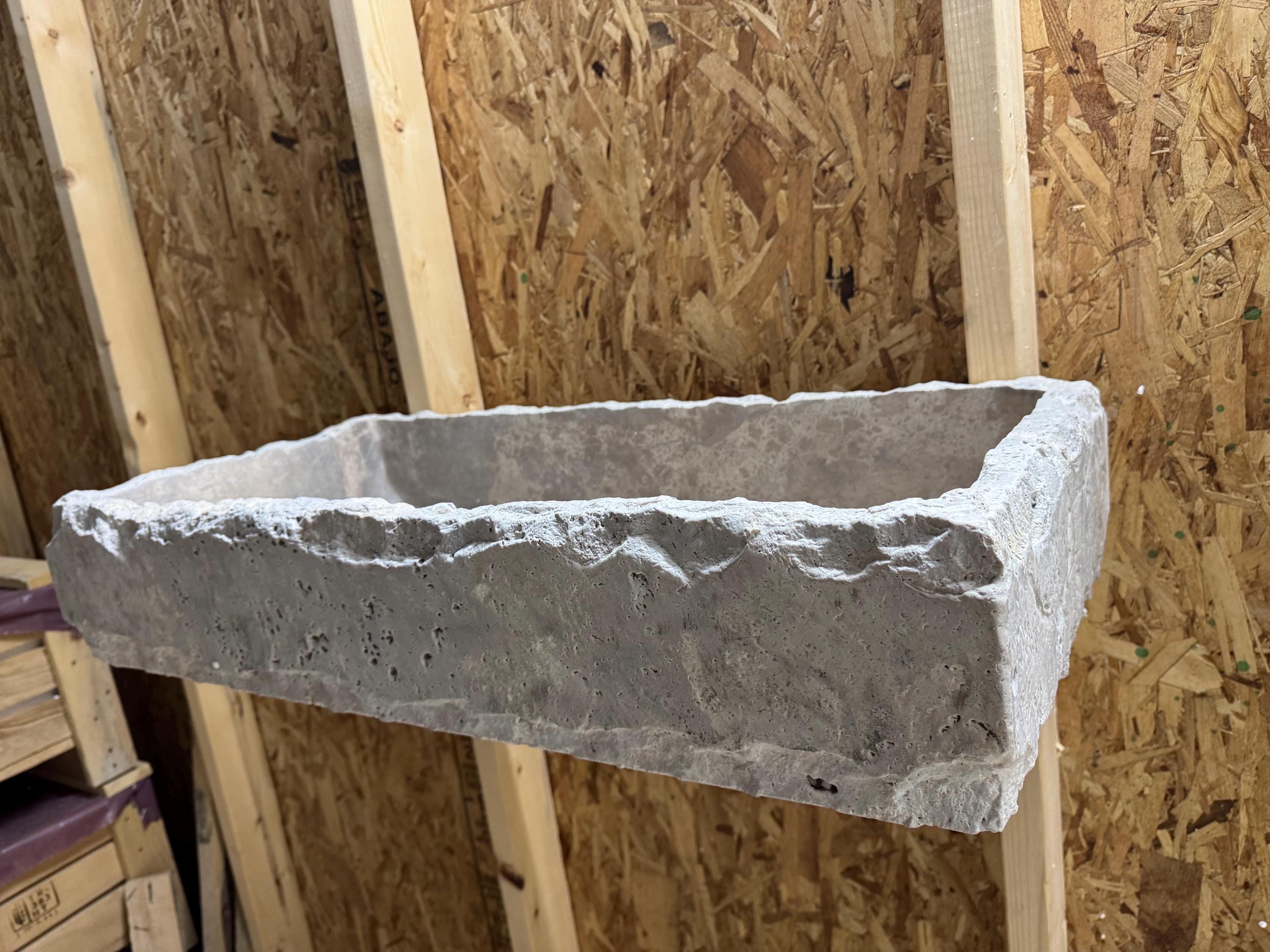 Handcrafted Silver Travertine Rectangular Sink: Natural Stone Washbasin