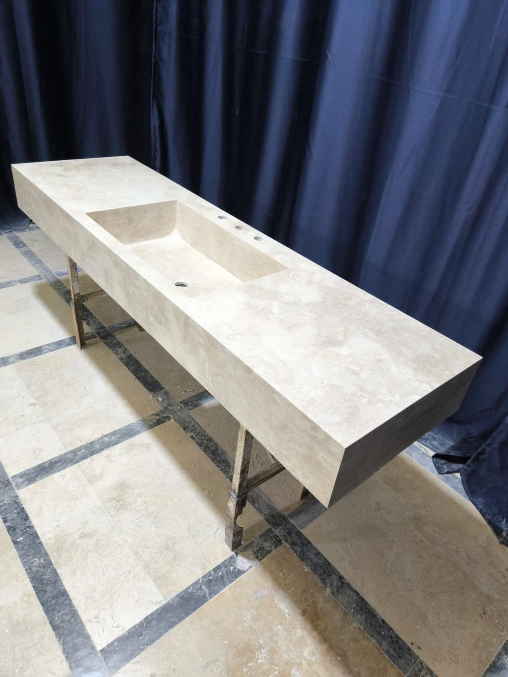 Hand Carved Travertine Sink: 71'' Rectangular Farmhouse Washbasin