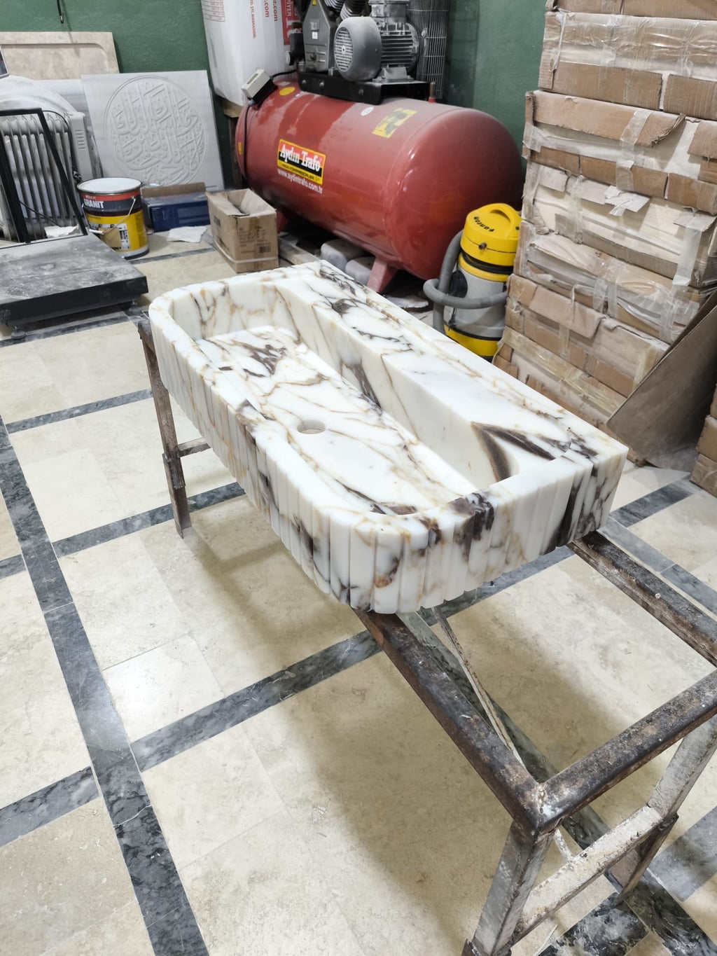 Handcrafted Calacatta Viola Marble Vessel Sink: Rounded Corner Bathroom Basin