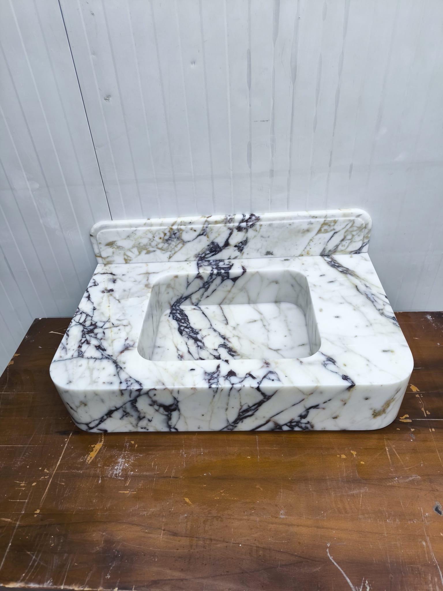 Calacatta Marble Wall Mount Bathroom Sink: Custom Powder Room Vanity