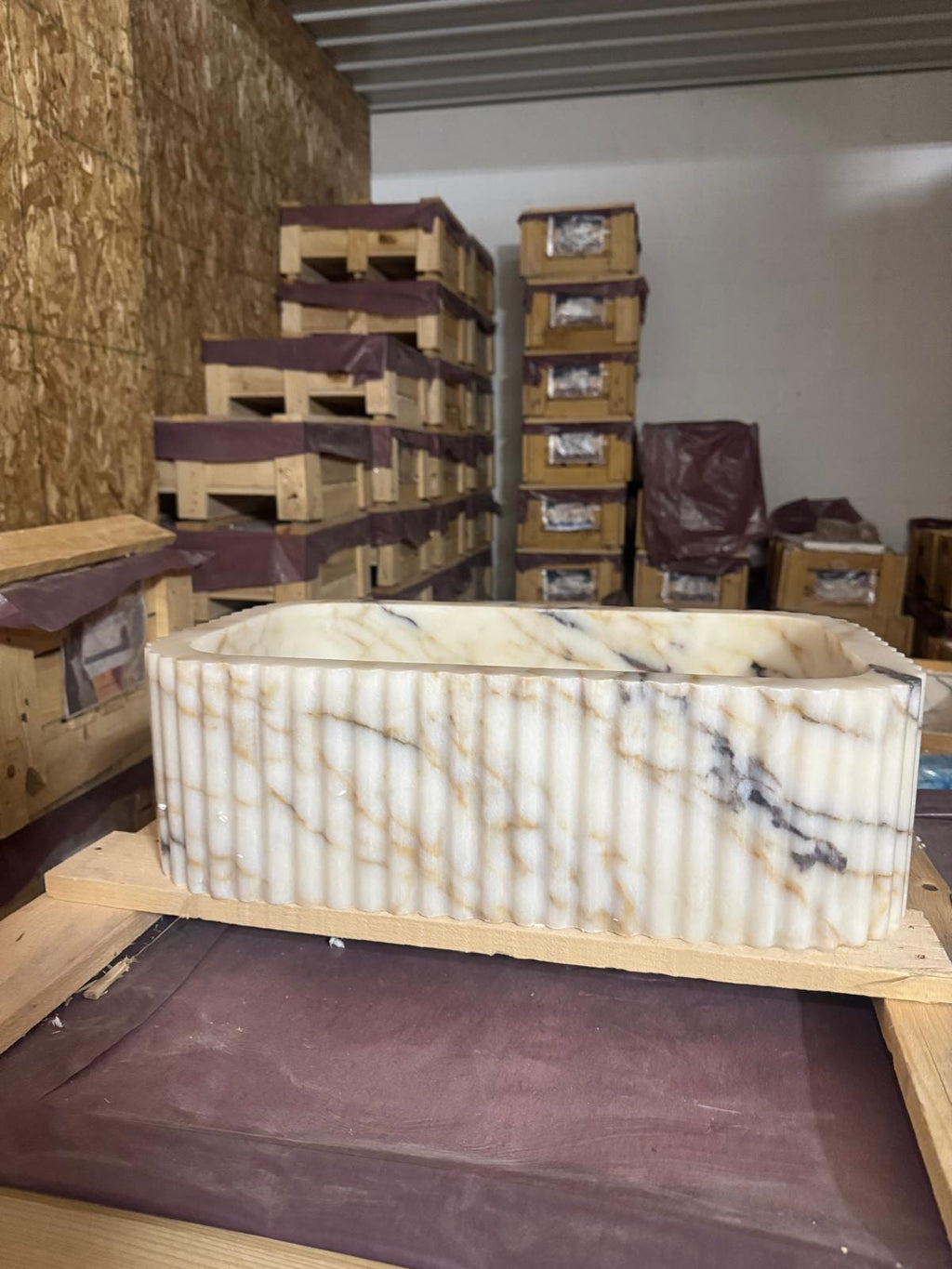 Fluted Calacatta Viola Marble Sink 20"x12"x6"