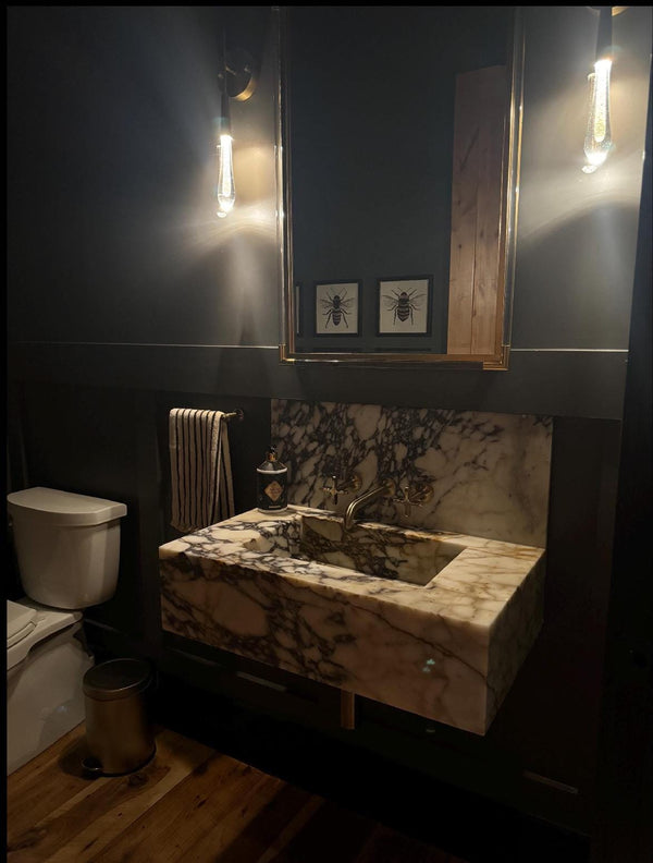 Complete Calacatta Viola Marble Floating Sink: Bathroom Vanity, Wall Mounted , Integrated sinks