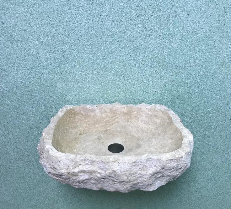 Handcrafted Travertine Marble Wall Sink - Natural Stone Washbasin