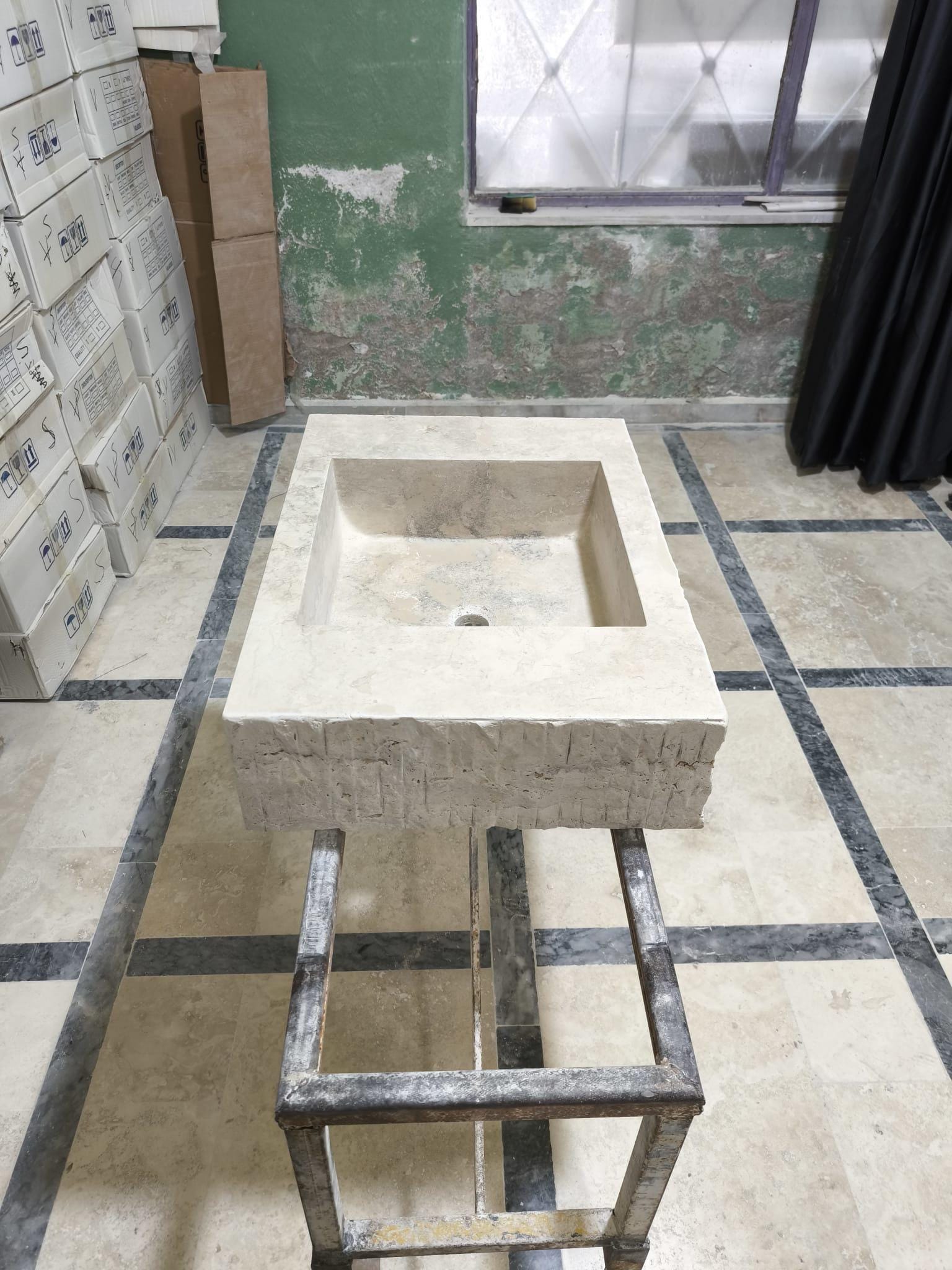 Natural Travertine Stone Sink: Bathroom Vanity, Powder Room Decor (26x19x6.5)