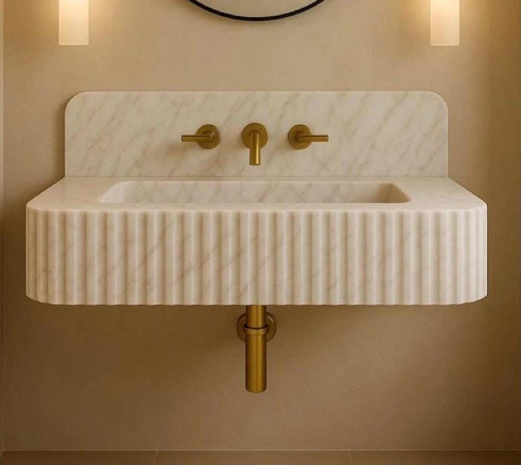 Ivory -cream 18”x14”x8” 8” backsplash Modern Fluted Powder Room Sink