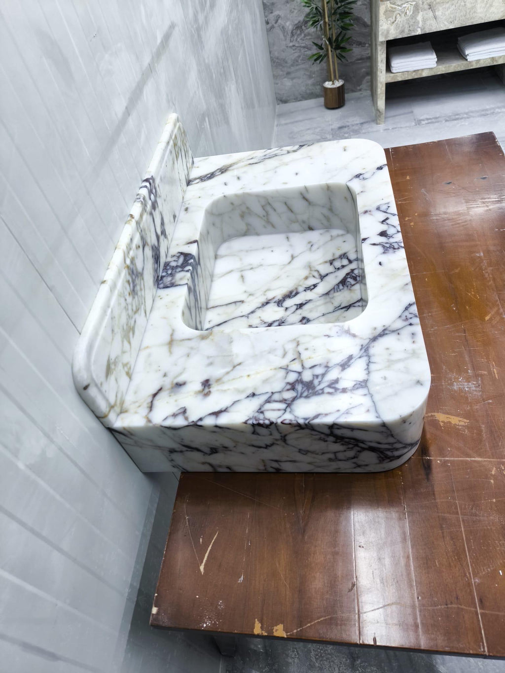 Calacatta Marble Wall Mount Bathroom Sink: Custom Powder Room Vanity
