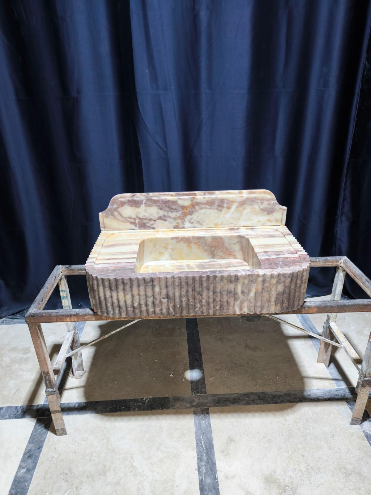 Handmade Pink Marble Sink with Backsplash - Wall Mounted Natural Stone