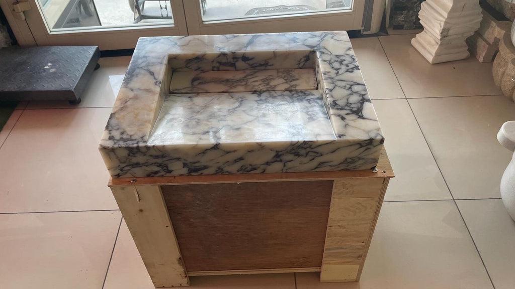 Calacatta Viola Marble Wall Mount Sink: Concealed Drain Bathroom Sink