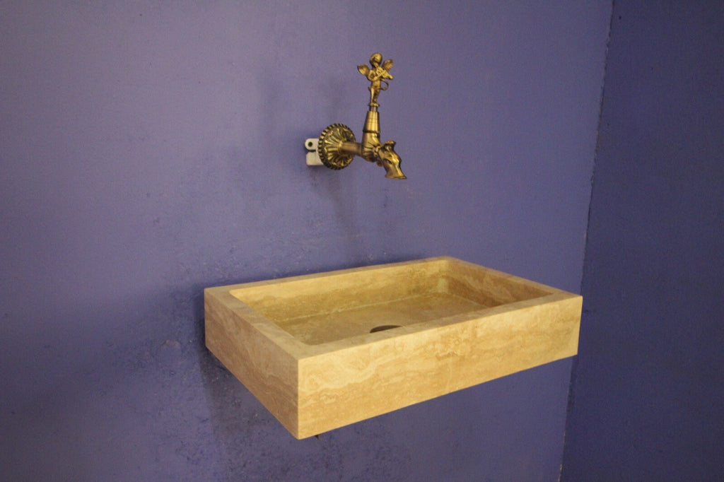 Travertine Bathroom Sink – Natural Stone Vanity – Mediterranean Style Home