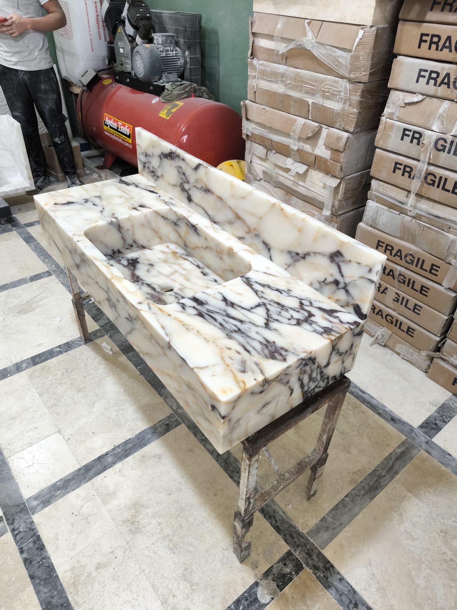 Calacatta Lilac Marble Vessel Sink: Handcrafted Natural Stone Bathroom Sink